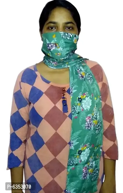 Fashionable 3 layer Stole/Chunni Mask 025- Green