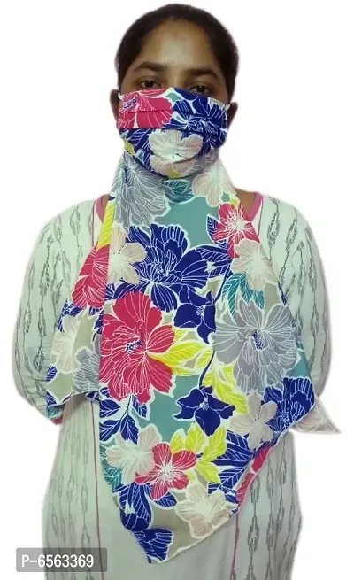 Fashionable 3 layer Stole/Hizab/Chunni Mask- Pink floral-thumb3