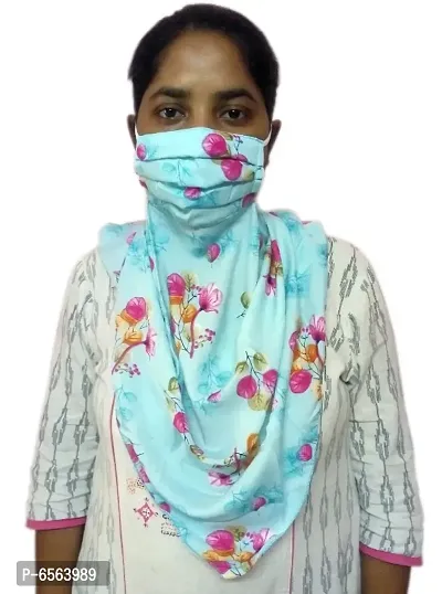 Fashionable 3 layer Stole/Hizab/Chunni Mask- sky blue floral