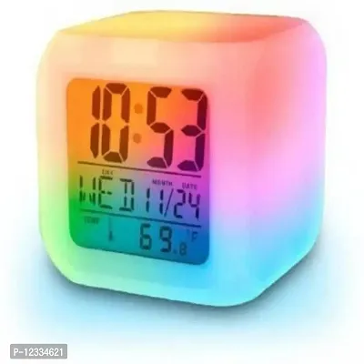 Color Changing Smart Digital Alarm Clock for Bedroom, Students, Office Desk. Digital Display and Temperature ( Battery not included)-White Color-thumb0