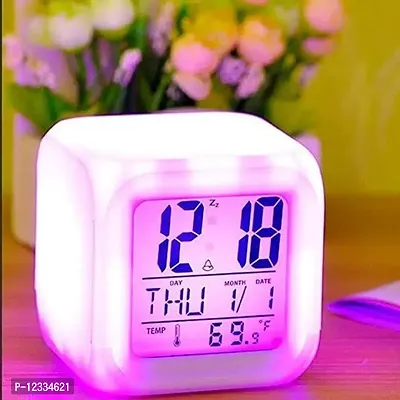 Color Changing Smart Digital Alarm Clock for Bedroom, Students, Office Desk. Digital Display and Temperature ( Battery not included)-White Color-thumb4