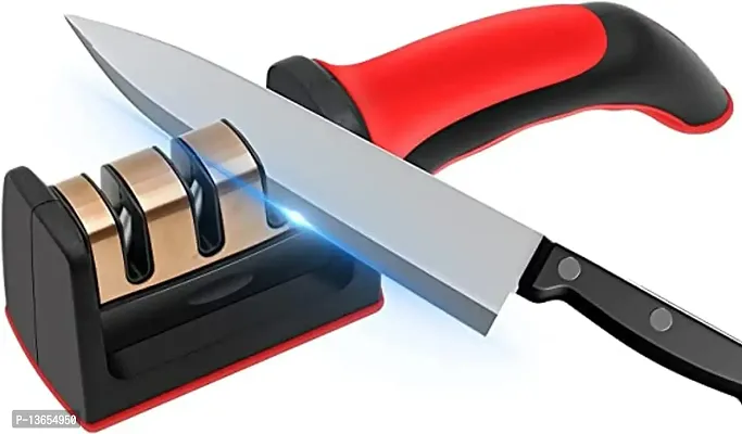 Knife Sharpener Tool for Kitchen, Professional 3 Stage Knife and Scissor Sharpener with Non-Slip Base and Ergonomic Design