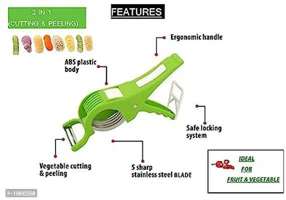 Plastic 2 in 1 Vegetable  Fruit Multi Cutter  Peeler With Extra Sharp Stainless Steel Blade (Multicolor)-thumb4