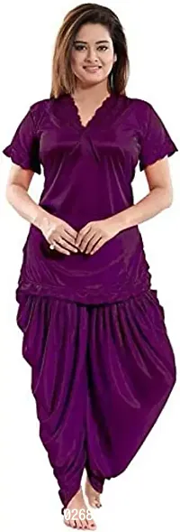 Stylish Regular Purple Solid Satin Nighty For Women, Pack Of 1-thumb0