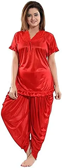 Modon Satin Solid Sleepwear Nightgown For Women And Girls Free Size