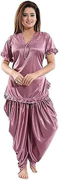 Modon Dhoti Style Bottom Night Suit Satin Nighty For Women's And Girls Free Size