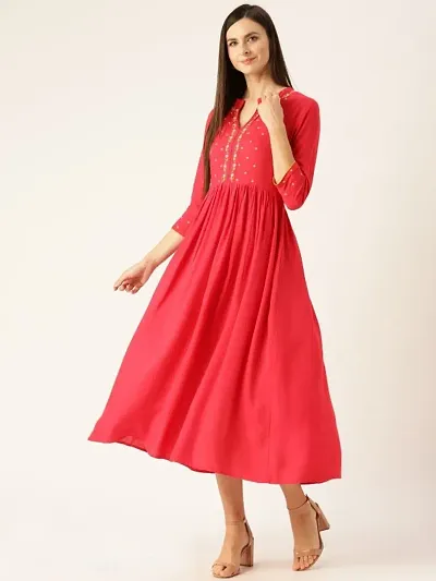 Embroidered Viscose Rayon Fit Flare Dress