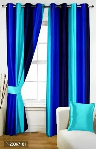 BM Textiles  Polyester Room Darkening Long Door Curtain Pack Of 2nbsp;nbsp;Striped 2438 cm 8 ft SkyBlue-thumb0