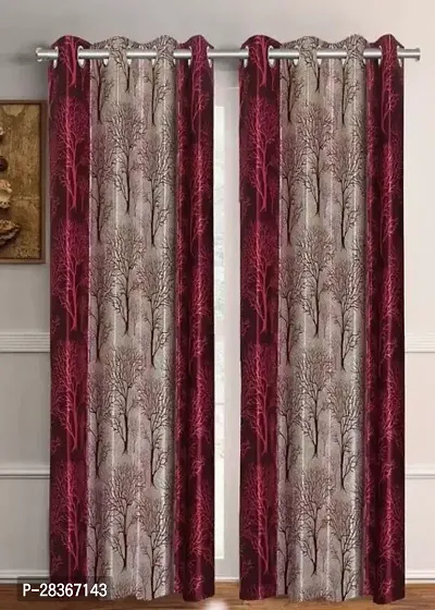 BM Textiles  Polyester Long Door Curtain Pack Of 2nbsp;nbsp;Printed Maroon 275 cm 9 ft-thumb0