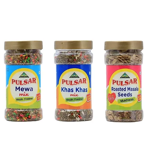PULSAR Combo Pack of MEWA Mix, Khaskhas Mix  Roasted Masala Seeds, Pack of 3 - Combo Weight 345G