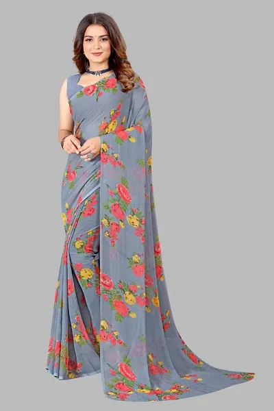 Stylish Crepe Saree with Blouse piece For Women