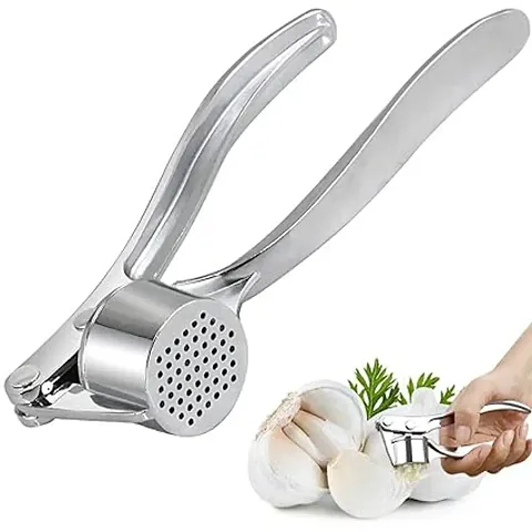 NOHUNT Garlic Crusher Presser Multi-Function Manual Alloy Steel Portable Garlic Presser Curved Squeeze Press Garlic Chopper Garlic Cutter Chopper for Kitchen (Silver)