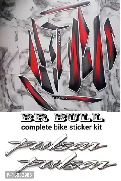 BR Bull  Pulsar 150 UG7 Black Bike Red Sticker with sliver monogram combo pack