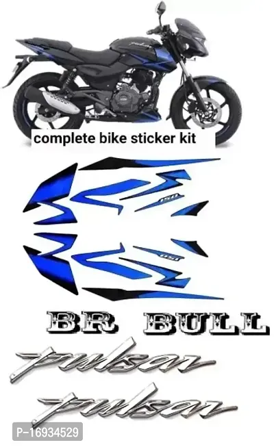BR Bull Pulsar 150 ug-10 Black Bike Blue Sticker with Sliver Monogram Combo Pack