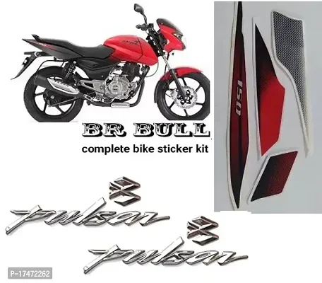 BR Bull Pulsar 150 ug4 Black Bike Red Bike Sticker Combo Pack With Sliver Monogram set