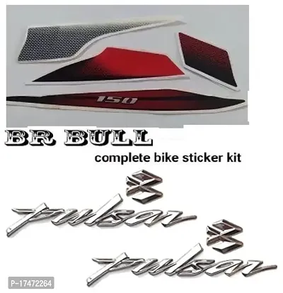 BR Bull Pulsar 150 ug4 Black Bike Red Bike Sticker Combo Pack With Sliver Monogram set