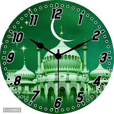 KARTIK? Mosque Printed Designer Round Wooden Wall Clock Without Glass for Home/Living Room/Bedroom/Kitchen and Office - 11X11 Inches (Multicolor)-thumb0