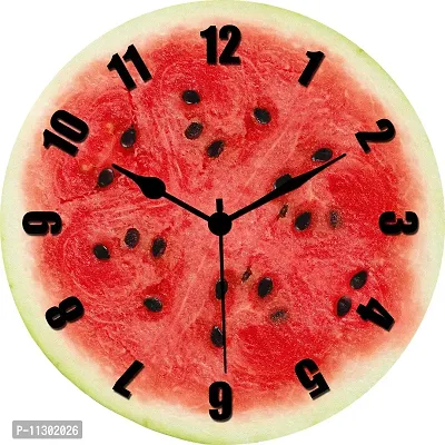 KARTIK? Water Melon Printed Designer Wooden Wall Clock Without Glass for Home/Living Room/Bedroom/Kitchen and Office - 11X11 Inches (Multicolour) KAR 202224.1