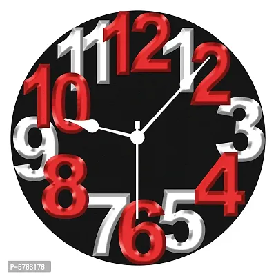 Classy Black  Red Printed Round Wooden Clock Without Glass For Home-thumb0
