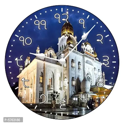 Classy Golden Temple Printed Round Wooden Clock Without Glass For Home-thumb0