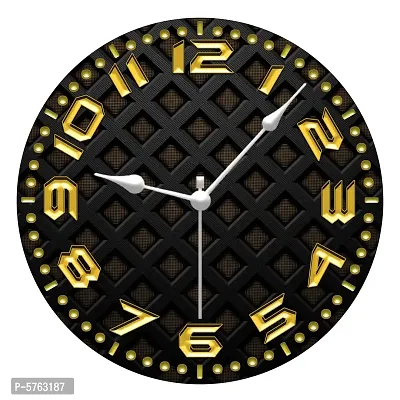 Classy Black Gold Printed Round Wooden Clock Without Glass For Home