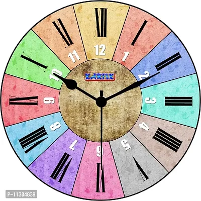 KARTIK? Wooden Printed Wall Clock (Multicolour, 11 Inch X 11 Inch X 0.1 Inch) KAR 20221