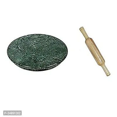 SID Green Marble Roti Maker with Wooden Belan | Rolling Pin Board | Pulka Maker | Chapati Maker Chakla (Marble Chakla : 10 inch) (Wooden Belan 12 inch)