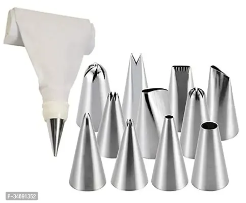 Cake Icing Decoration Tool Set(12pc), 11 Different Nozzles, 1 Icing Piping Coupler Bag (Silver)