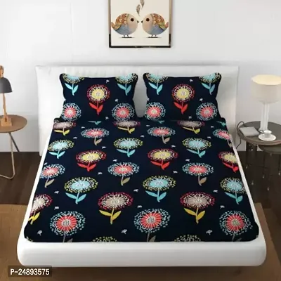 Fancy Cotton Multicoloured King Size Double Bedsheet With 2 Pillow Covers