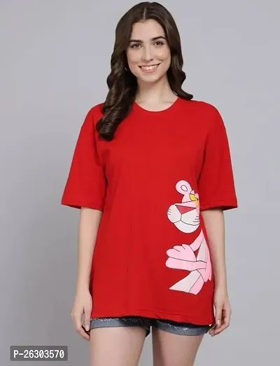 Elegant Red Cotton Blend Printed Tshirt For Women-thumb0