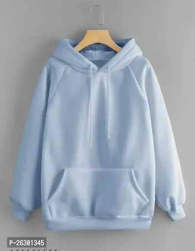 Stylish Blue Fleece Solid Hooded Sweatshirts For Women