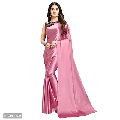 anant designer studio Women's Soft Satin Silk Pink Saree With Digital Printed Blouse Piece Unstitched (Pink)