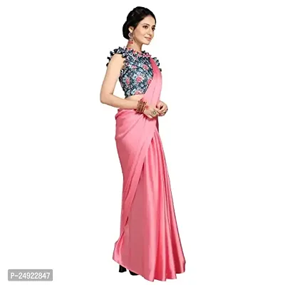 anant designer studio Women's Soft Satin Silk Saree With Digital Printed Blouse Piece Unstitchedhellip; (Light Pink)-thumb4