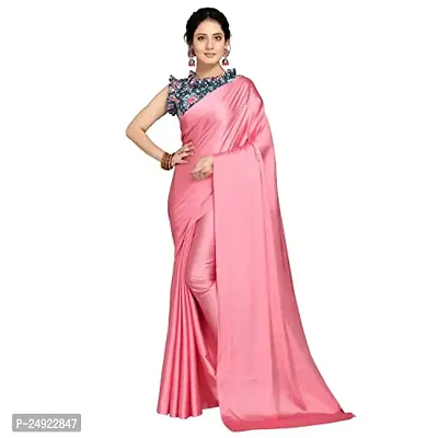 anant designer studio Women's Soft Satin Silk Saree With Digital Printed Blouse Piece Unstitchedhellip; (Light Pink)-thumb0