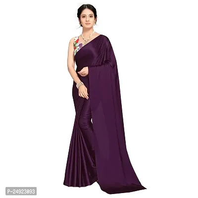 ANANT DESIGNER STUDIO Women's Soft Satin Silk Saree With Digital Printed Blouse Piece Unstitched? (Purple)