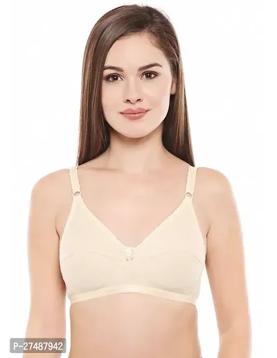 Stylish Beige Cotton Blend Solid Non Padded Bra For Women-thumb0