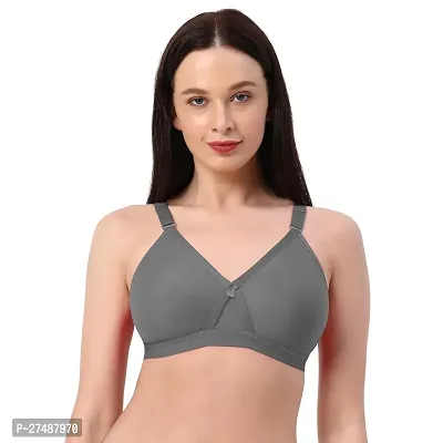 Stylish Grey Cotton Blend Solid Non Padded Bra For Women