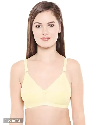 Stylish Yellow Cotton Blend Solid Non Padded Bra For Women