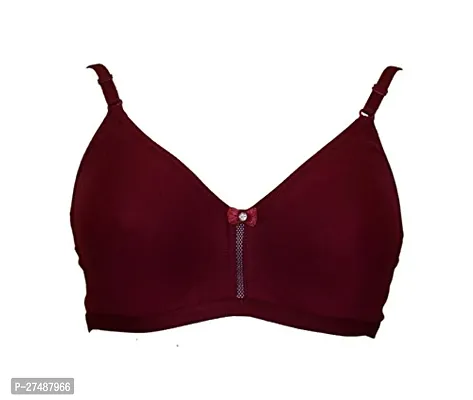 Stylish Maroon Cotton Blend Solid Non Padded Bra For Women