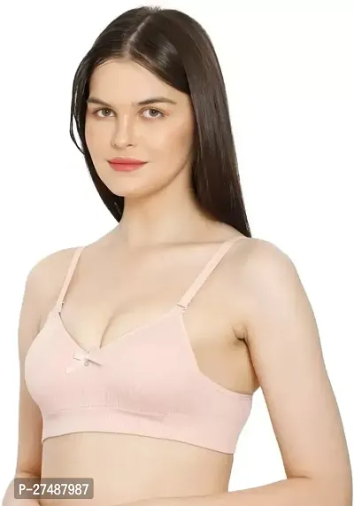 Stylish Pink Cotton Blend Solid Lightly Padded Bra For Women