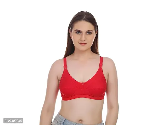 Stylish Red Cotton Blend Solid Non Padded Bra For Women