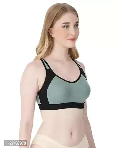 Stylish Sea Green Cotton Blend Solid Non Padded Bra For Women