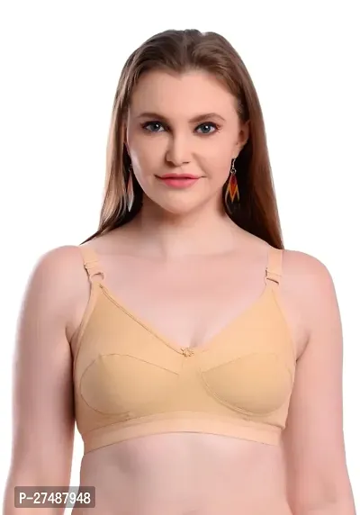 Stylish Beige Cotton Blend Solid Non Padded Bra For Women-thumb0