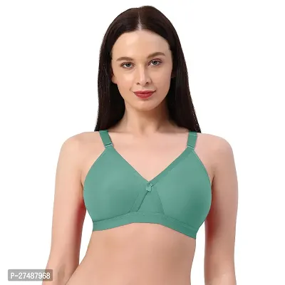 Stylish Sea Green Cotton Blend Solid Non Padded Bra For Women