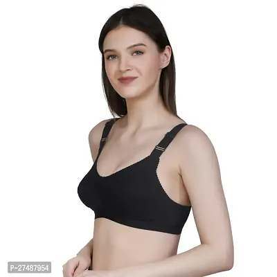 Stylish Black Cotton Blend Solid Non Padded Bra For Women