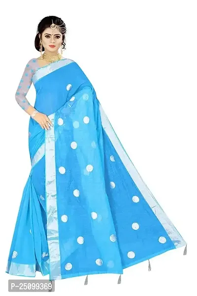 FANCY COTTON SAREE with Blouse Piece (Light Blue)-thumb0