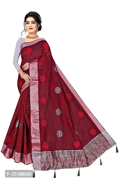 VSP FANCY COTTON SAREE with Blouse Piece (Red)-thumb0