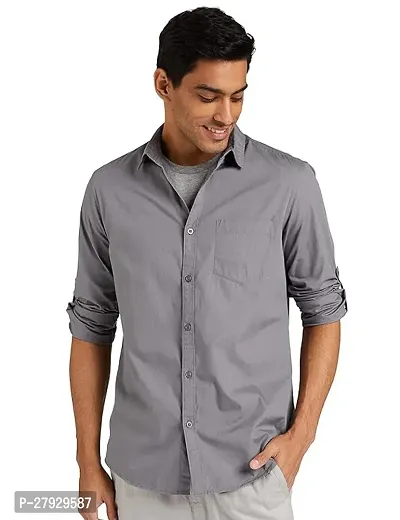 Royal Collection Men Cotton Solid Full Sleeve Casual Shirt In Dark Grey-thumb0