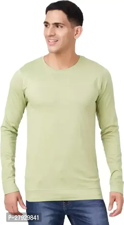 Royal Collection Men Solid Round Neck Pure Cotton Full Sleeve Green T-Shirt