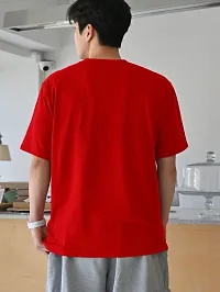 Men Solid Round Neck Cotton Blend Drop Shoulder Oversized T-Shirt Red-thumb2